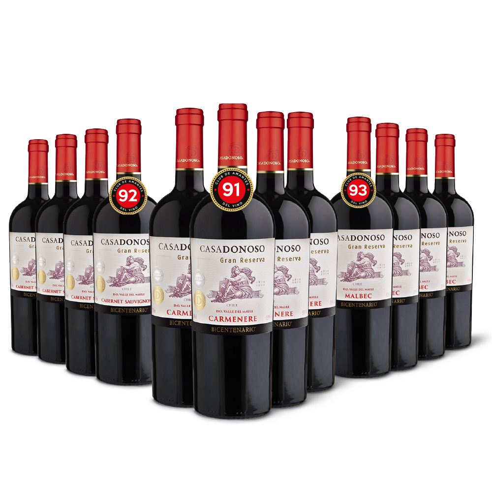 Pack Bicentenario Gran reserva tintos (12 botellas).